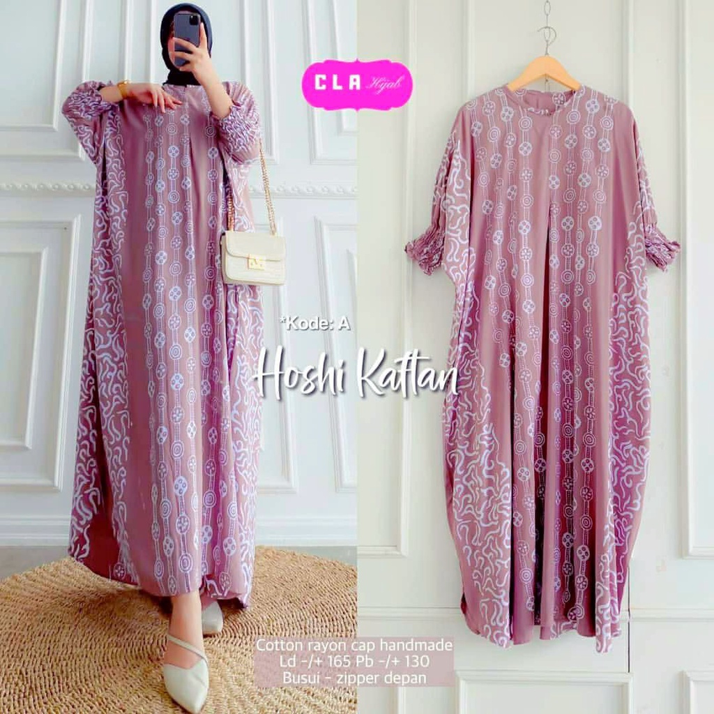 Hoshi Kaftan Wanita Jumbo Rayon Premium Gamis Dress Kaftan Batik Kekininan Bigsize LD 165 cm