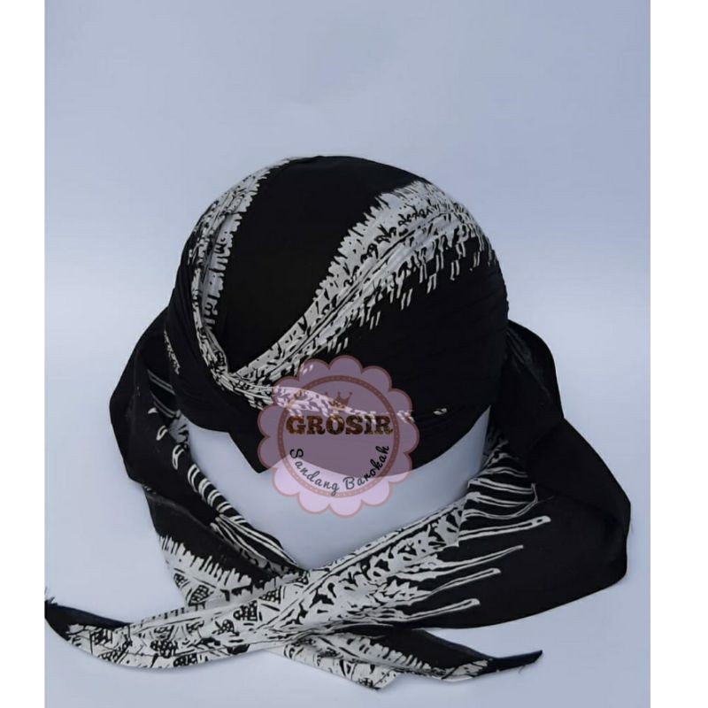 Blangkon Lipat Jogja Sliwir Motif Parjo Hitam Putih