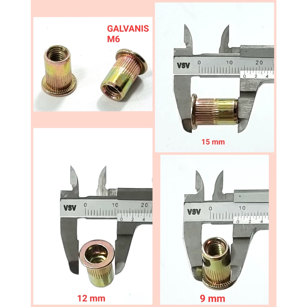 Rivet Nut M6 GALVANIS/STAINLESS STEEL/ALUMINIUM Mur Rivet Tanam Rifnut Nutsert