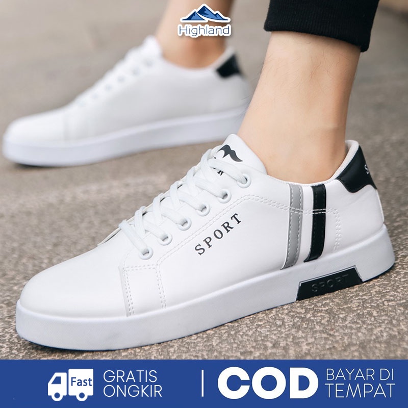 Highland Sepatu Sneakers Pria Casual Sepatu Tali Putih Fashion Keren Sepatu Trendy Import KSC103