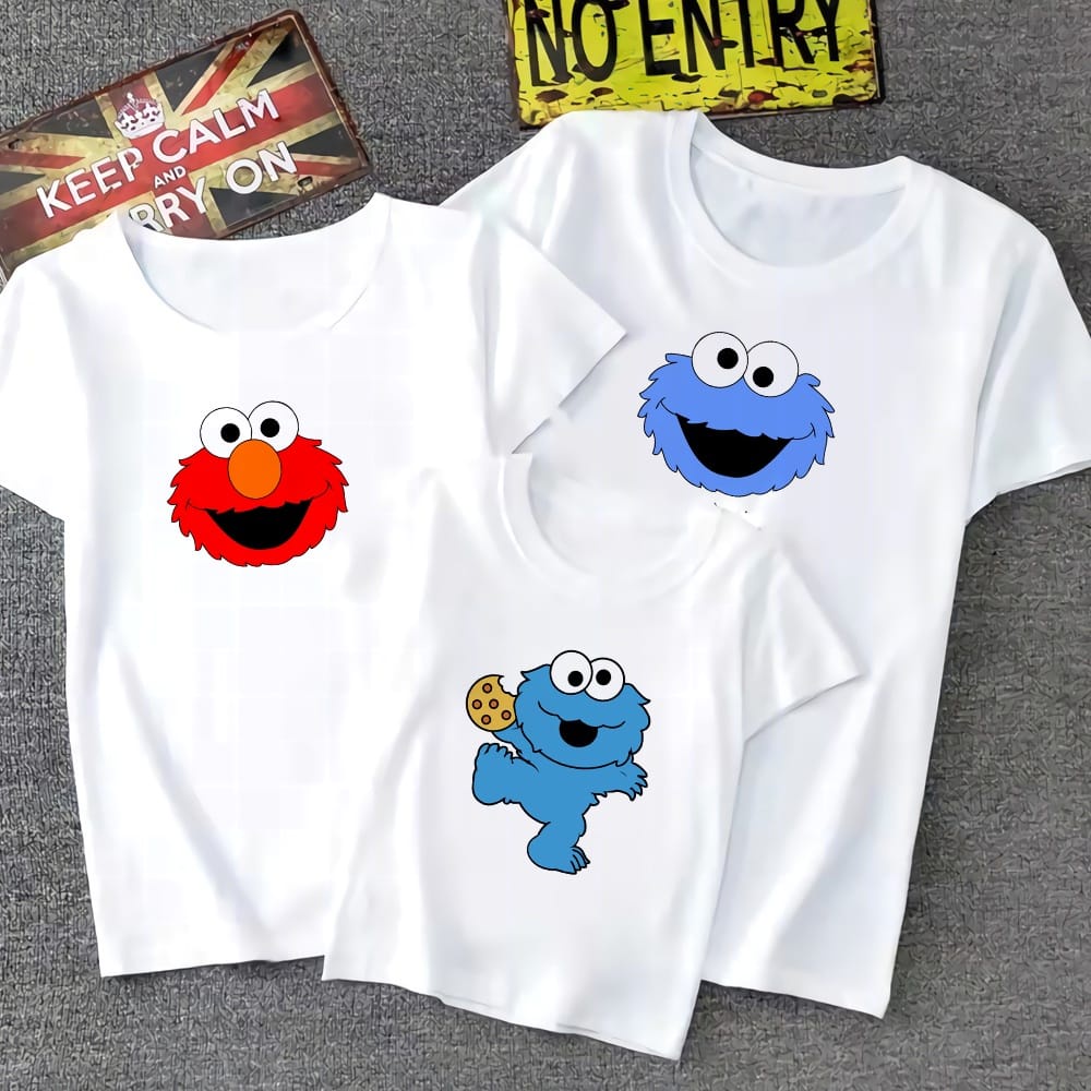 MYSTIQUE.ID-BAJU KAOS FAMILY COOKIE MONSTER T-SHIRT LUCU DAN AESTHETIC