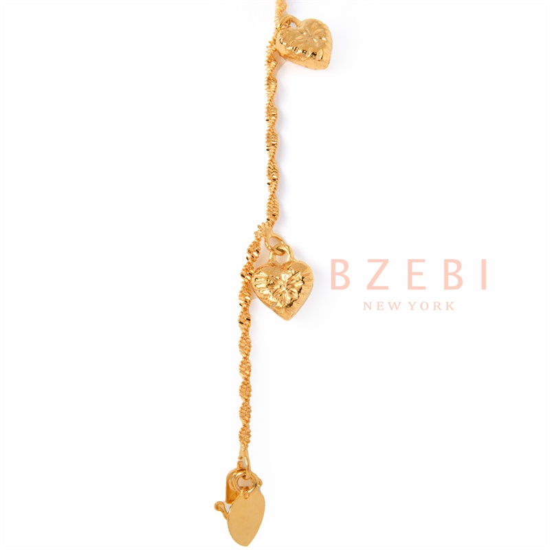 Bzebi Gelang Tangan Lapis Emas 18k Aksen Hati + Lonceng Kecil Untuk Wanita / Hadiah Ulang Tahun 399b