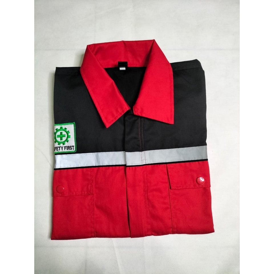 Kemeja Safety Baju Proyek | Wearpack Atasan Merah - Hitam