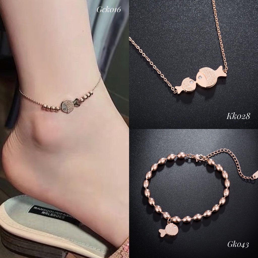 Paket hemat set kalung, gelang tangan dan kaki ikan titanium anti karat import PH006