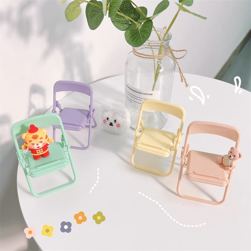 Holder hp Macaron / Stand Dudukan Handphone Universal Multifungsi Bentuk Kursi Lipat Warna Macaron