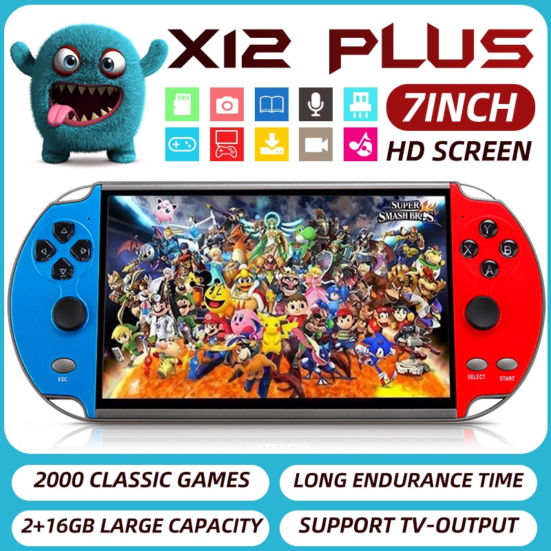 X12 Plus 7 inch Handheld Portable Game Console 16GB preinstalled 20000 free games support TV Out vid