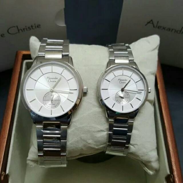 JAM TANGAN COUPLE ALEXANDRE CHRISTIE AC 8546 PASANGAN SILVER WHITE ORIGINAL