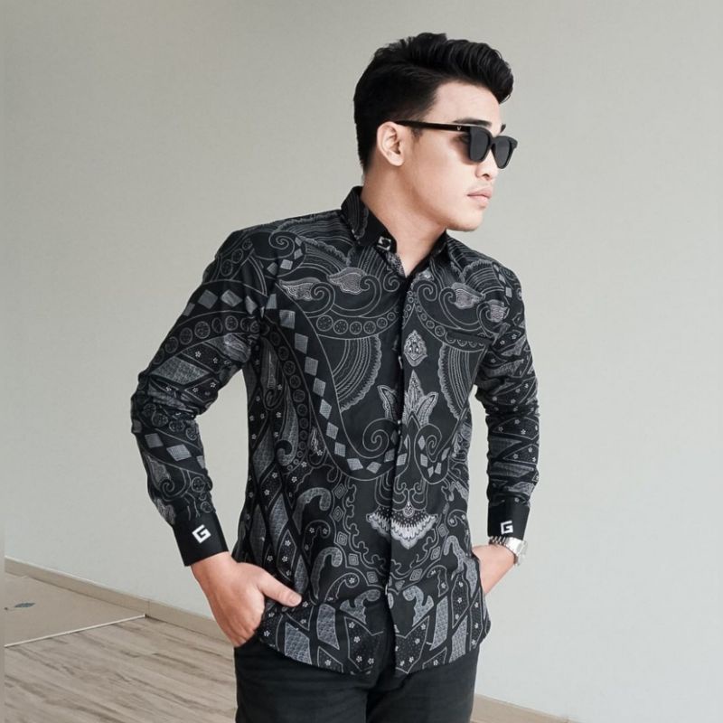 Kemeja Batik Pria Modern Lengan Panjang Casual Modis Slim Fit Trendy Masa Kini OL 162