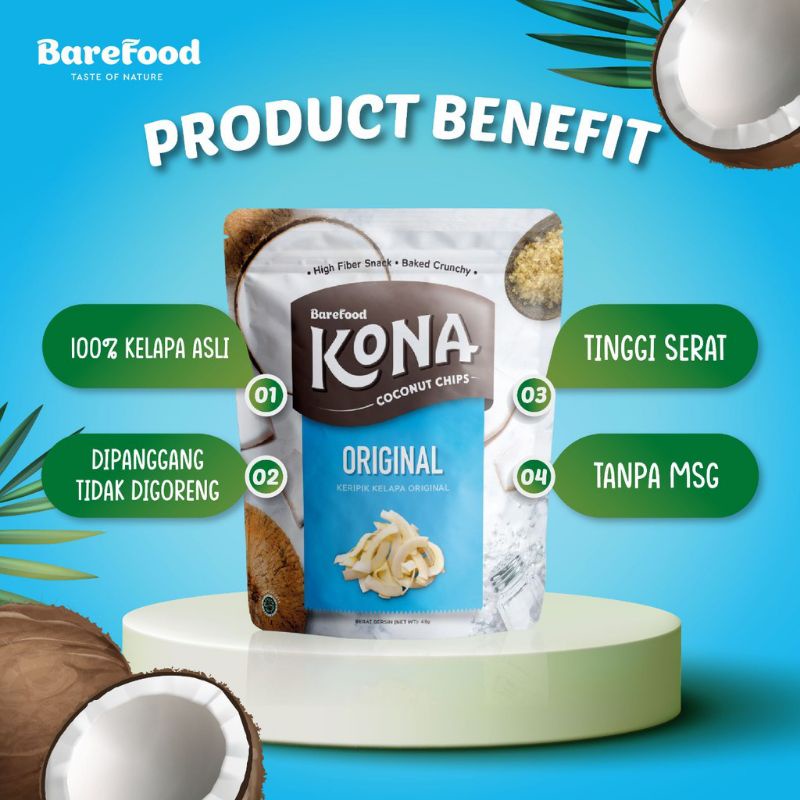 Barefood - KONA Coconut Chips High Fiber Snack Non MSG  45g