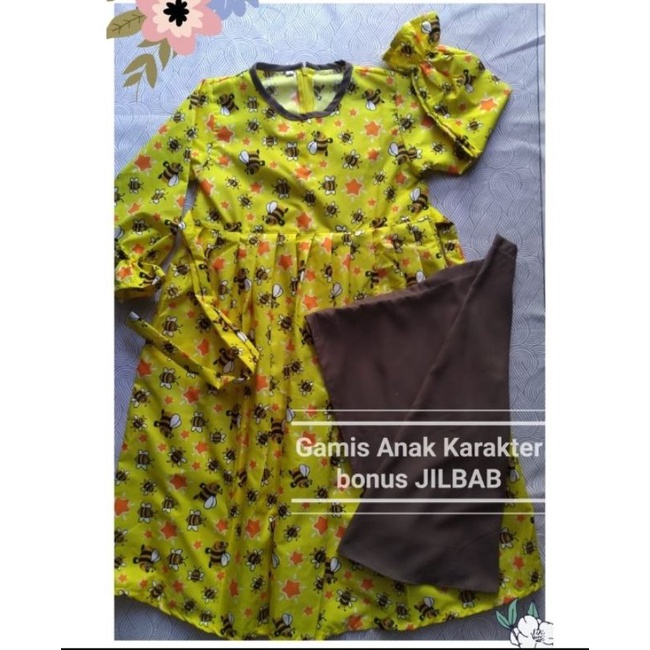 [bisa COD] Gamis Anak motif Karakter Bonus free Jilbab Nandia Series