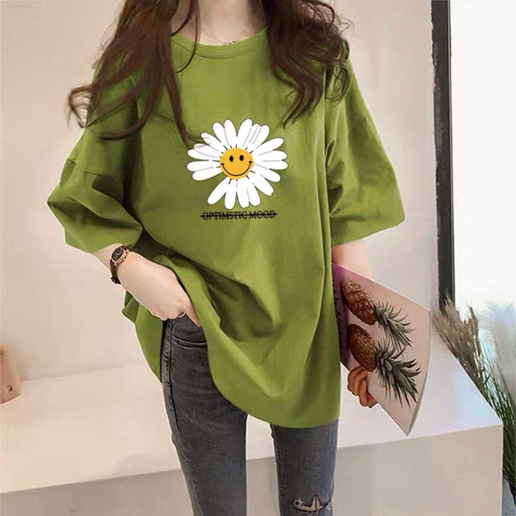 Kaos Wanita Oversize Tee Tshirt Motif Bunga Daisy