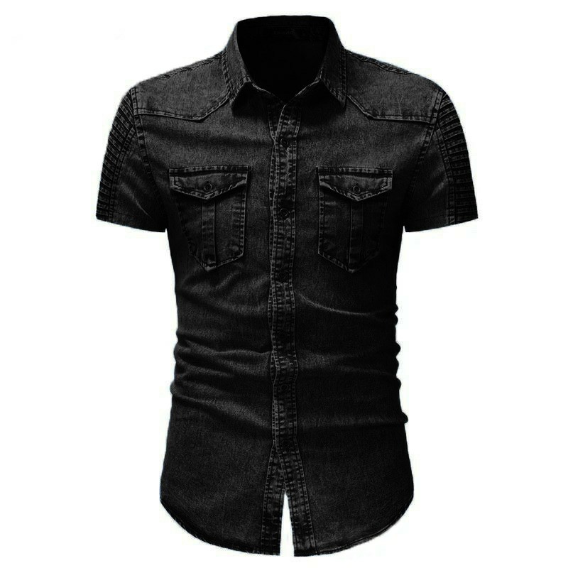 Baju Kemeja distro pria DJALTON Baju Kemeja pria jeans wash kemeja jeans lengan pendek good quality