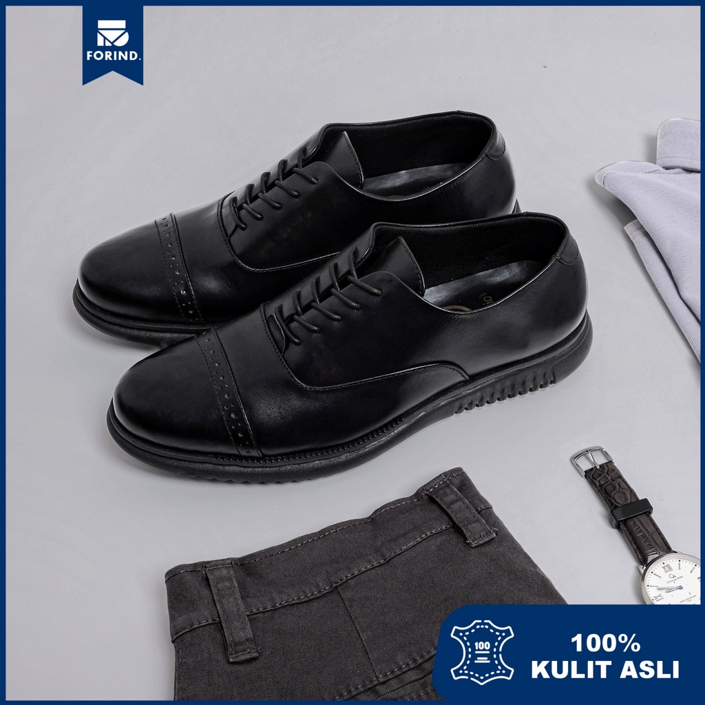 Einstein Black | Sepatu Kulit Asli Klasik Pria Derby Original Footwear Captoe Baru | FORIND x Kenzios