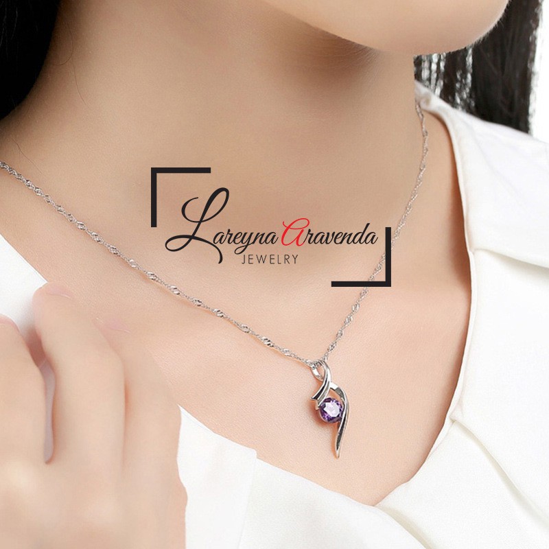 Kalung Titanium Asli + Liontin Model Pita Crystal Kristal Zirconia KL024