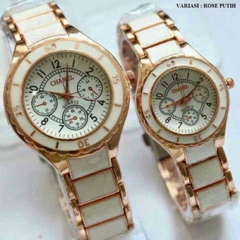 JAM TANGAN COUPLE PASANGAN PRIA WANITA RANTAI CHRONO KERAMIK STAINLEES