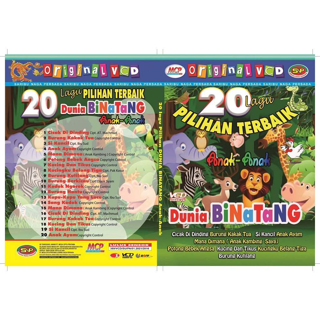 Vcd Original lagu anak anak - 20 lagu anak anak pilihan terbaik Dunia Binatang