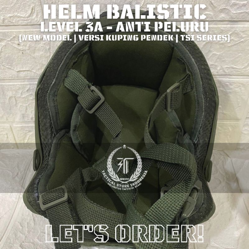 EXCLUSIVE TSI - Helm Balistic ASLI Level 3 A Versi Kuping Pendek - Helm Tactical Baja Warna Hijau