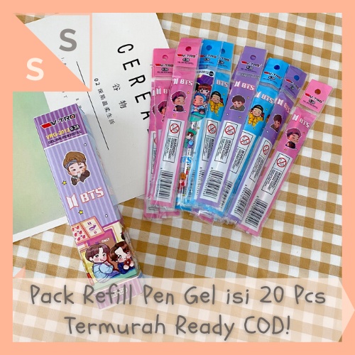 

[simplyshop] 1 Box 20 Pcs Refill Isi Pen / Pulpen Gel Tinta Hitam Cover Motif Kartun Tiny Tan BT Army Kpop Korea Korean Boyband Import