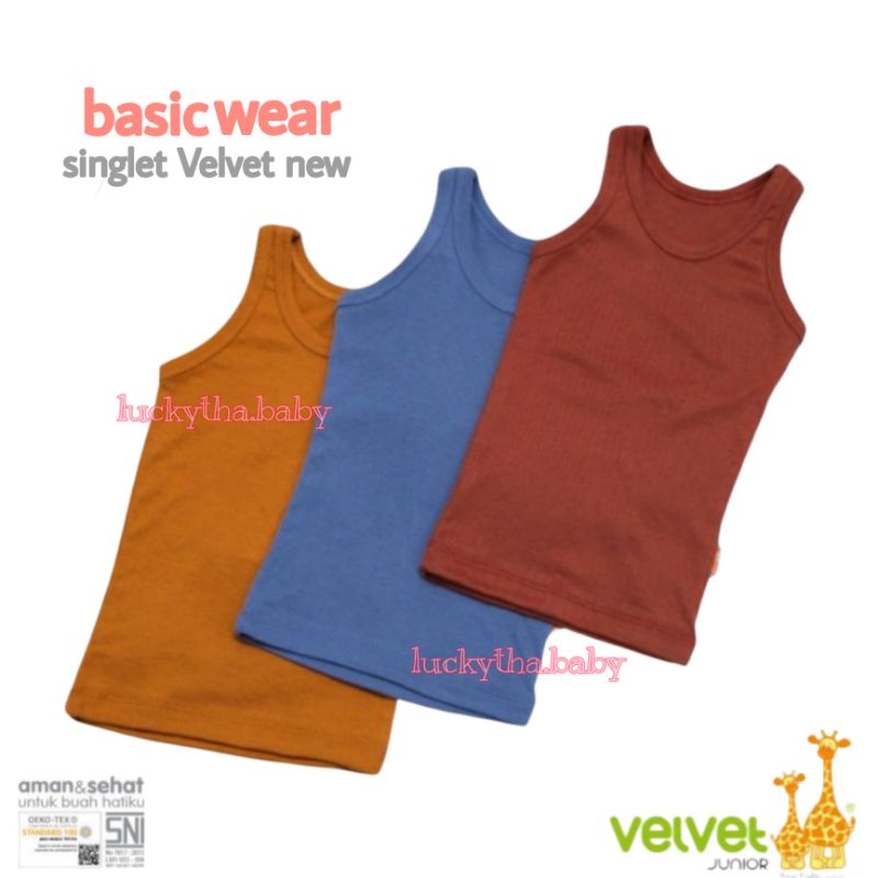 3pc-velvet junior singlet polos warna anak 3 bulan- 3 tahun/singlet Velvet warna polos terbaru/ kaos Velvet lengan kutung