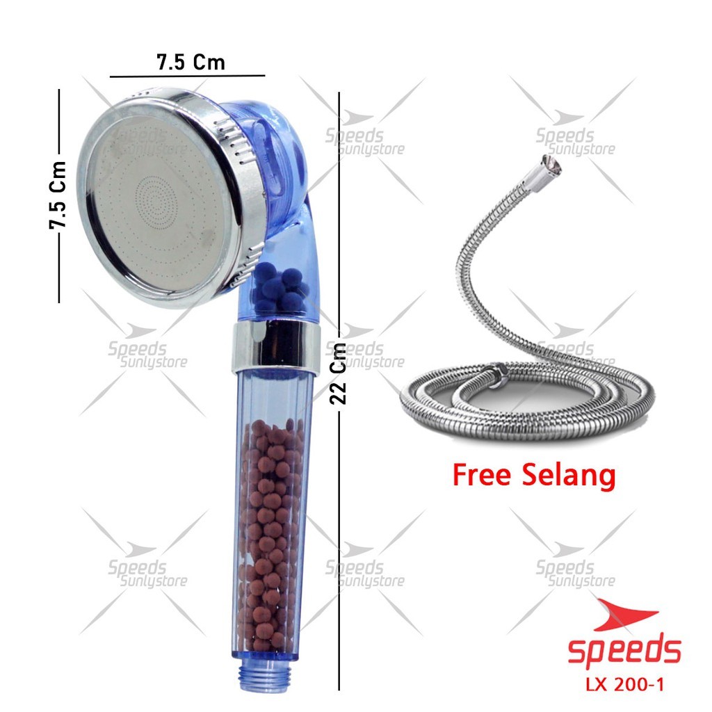 PROMO!! Kepala Shower Head Ion Spa Kristal 3 mode / Bonus Selang panjang 1,5 M speeds 200