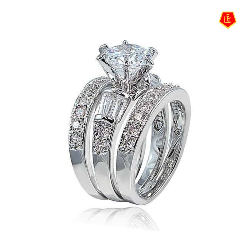 [Ready Stock]Creative Moissanite Micro Rhinestone Three Ring Set Elegant Graceful Personality