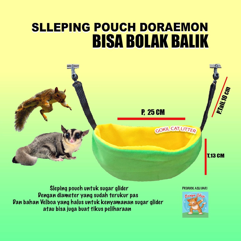 TEMPAT TIDUR SUGAR GLIDER-SLEEPING POUCH SUGAR GLIDER-DORAEMON WARNA