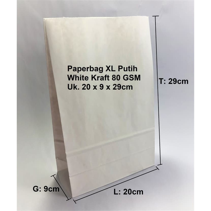 

Paperbag SOS XL Kantong Kertas Putih 20x9x29cm 80 GSM