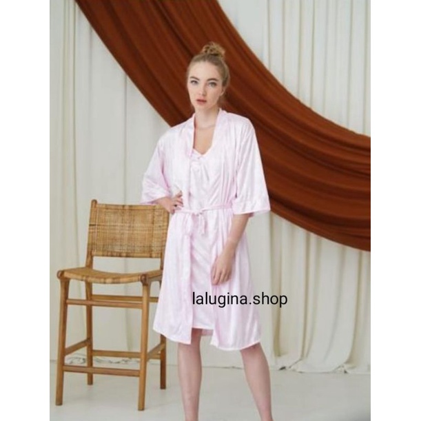 Lingerie Dress Silk Satin Kimono Baju Tidur Wanita