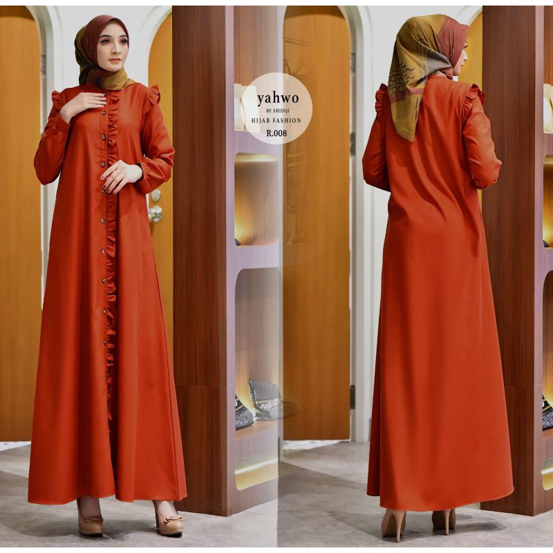 GAMIS  TOYOBO FODU TERBARU YAHWO HIJAB FASHION/GAMIS KANCING DEPAN/GAMIS BUSUY/GAMIS RUFLE DEPAN