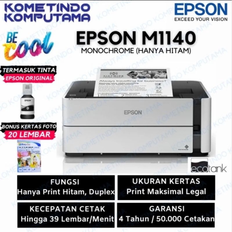 Printer Epson EcoTank Monochrome M1140 Ink Tank Hitam Print Only Mono