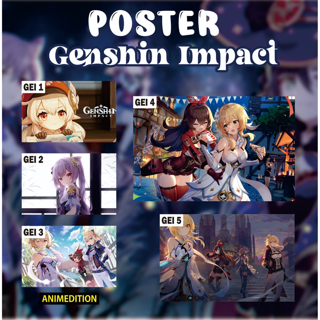 Poster Anime Genshin Impact Game Albedo Aloy Amber Barbara Beidou Bennett Chonyun Diluc Diona