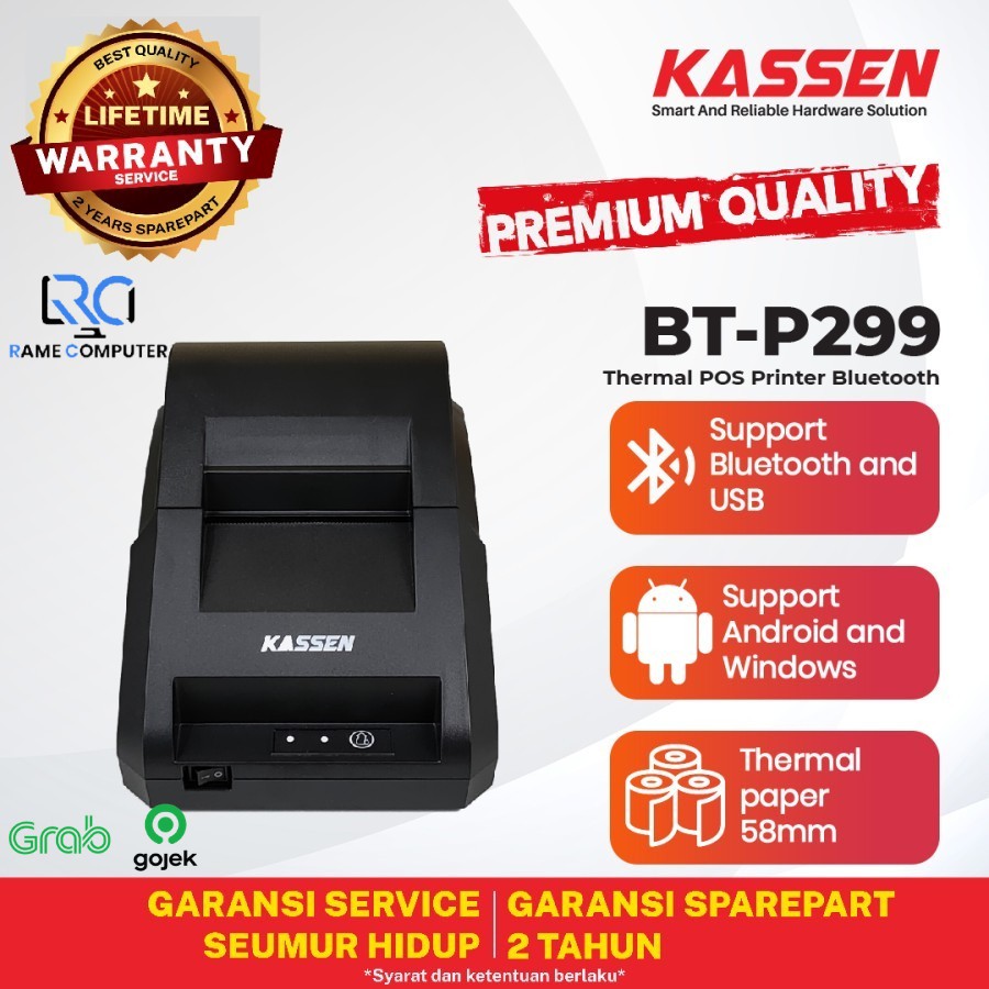 PRINTER KASIR THERMAL MINI KERTAS 58MM KASSEN BT-P299 ( USB + BLUETOOTH )