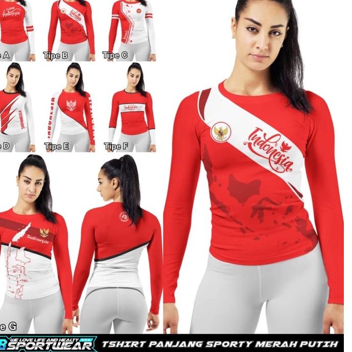 Langsung Beliii.. Tshirt Panjang Merah Putih AB Sportwear