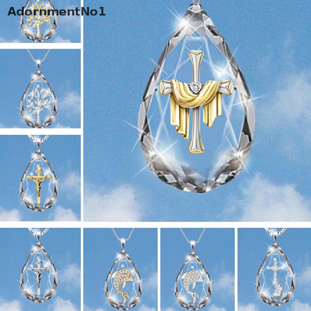 (AdornmentNo1) Kalung Rantai Dengan Liontin Salib Yesus Kristal Transparan Untuk Umat Kristen