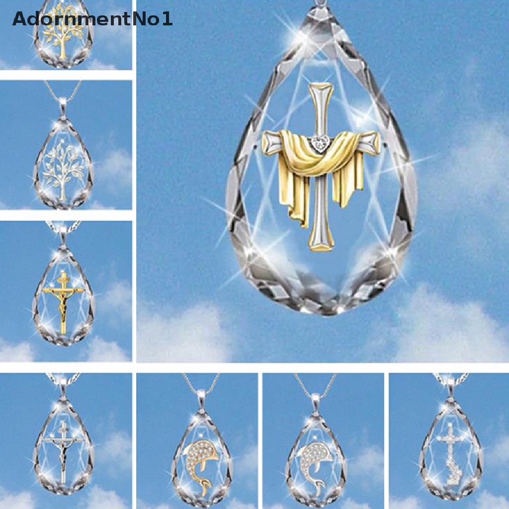 (AdornmentNo1) Kalung Rantai Dengan Liontin Salib Yesus Kristal Transparan Untuk Umat Kristen