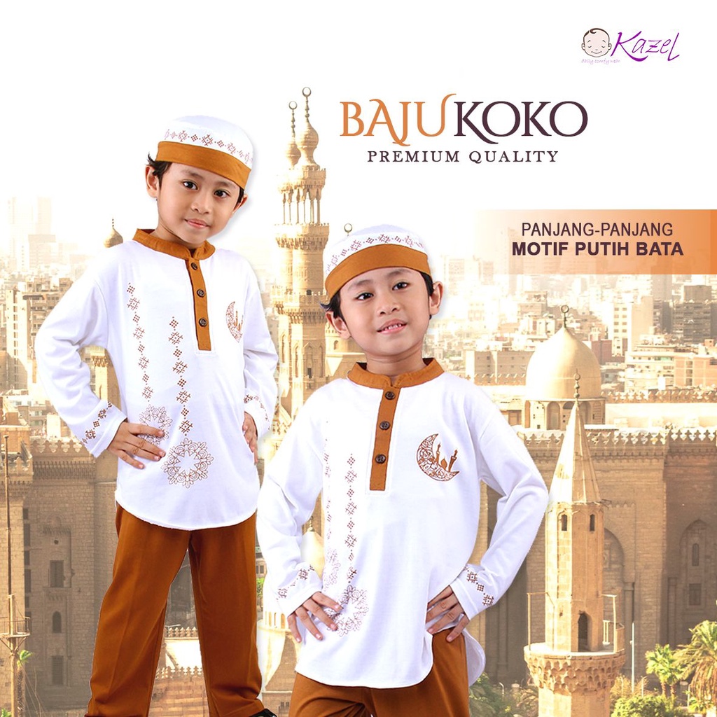 Kazel Koko Setelan Panjang + topi Set / Pakaian Muslim Anak Laki-Laki