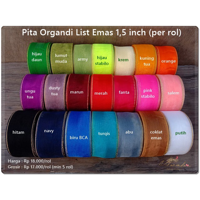 

POR-904 : Pita Organdi List Emas 1,5 inch (per ROL)