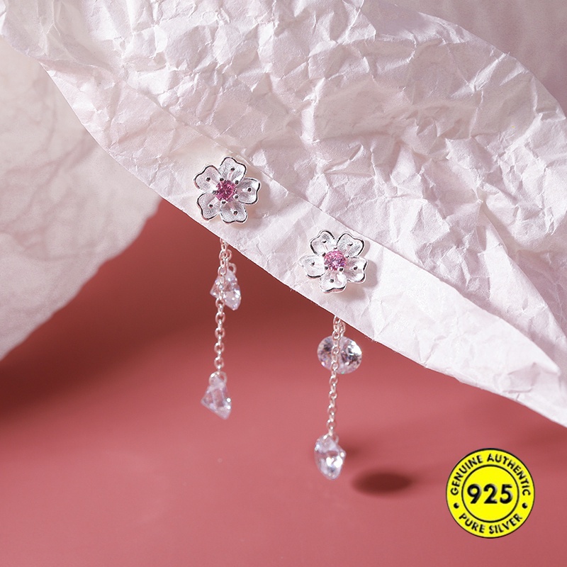 Anting Tusuk Sterling Silver 925 Dengan Kristal Pink Untuk Wanita