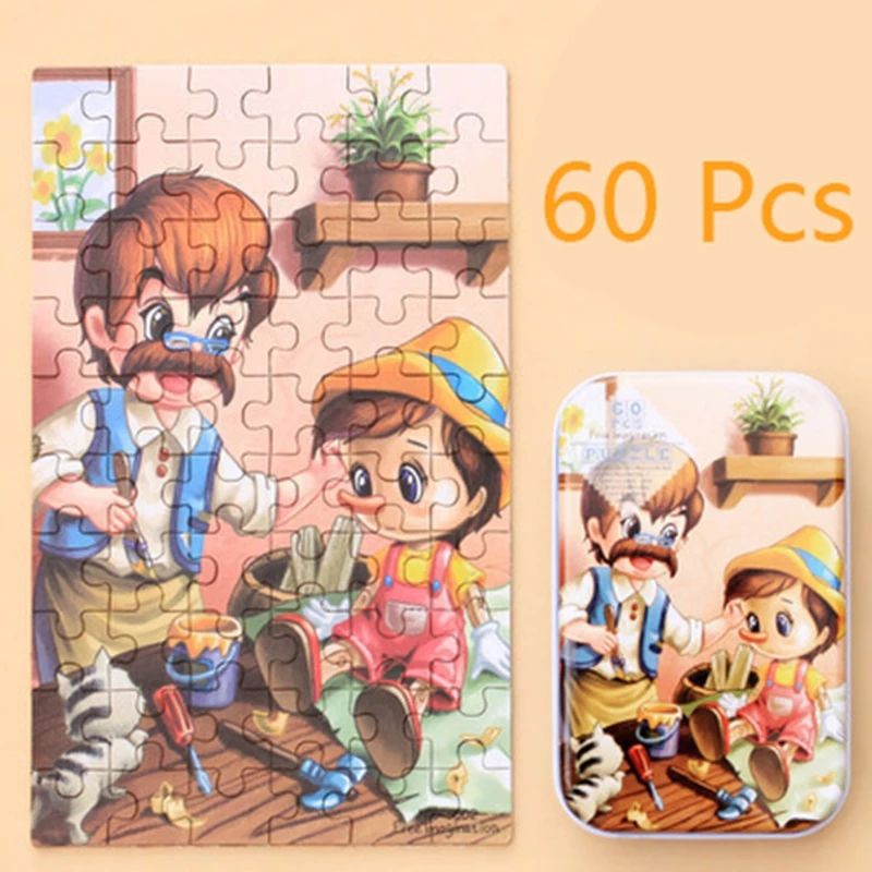 Jigsaw Puzzle Kaleng 60 Keping Lucu Puzzle Kaleng isi 60 pcs Puzzle Kayu Mainan Edukasi