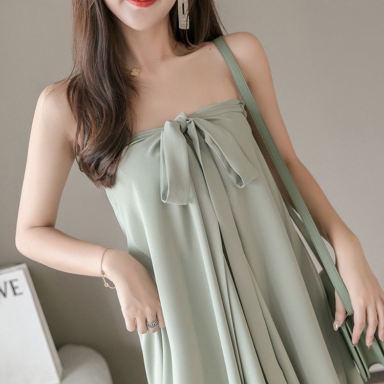 Dress Midi Wanita Tali Korea Bahan Shakila Streat