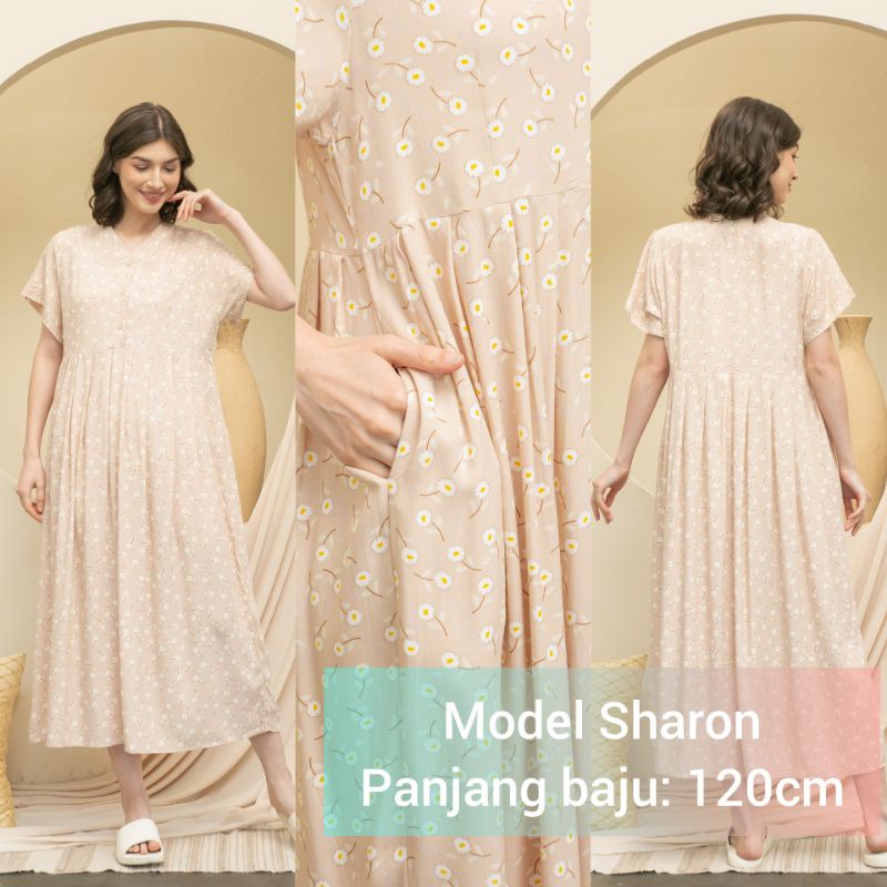 DASTER KHALIFS SLEEPWEAR EXCLUSIVE KHALIF'S ID HOMEWEAR HOMEDRESS RAYON VALENCIA SUPER PREMIUM BUSUI BAJU HAMIL FRIENDLY MIDI NYAMAN GEMES ADEM TERBARU-SHARON Daisy Wheat