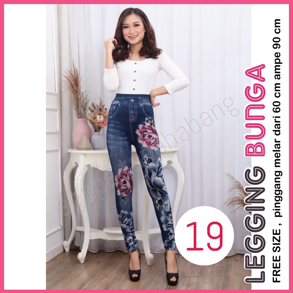 legging Jeans Bunga # 19 / Legging Bunga Wanita / Legging Jeans Wanita