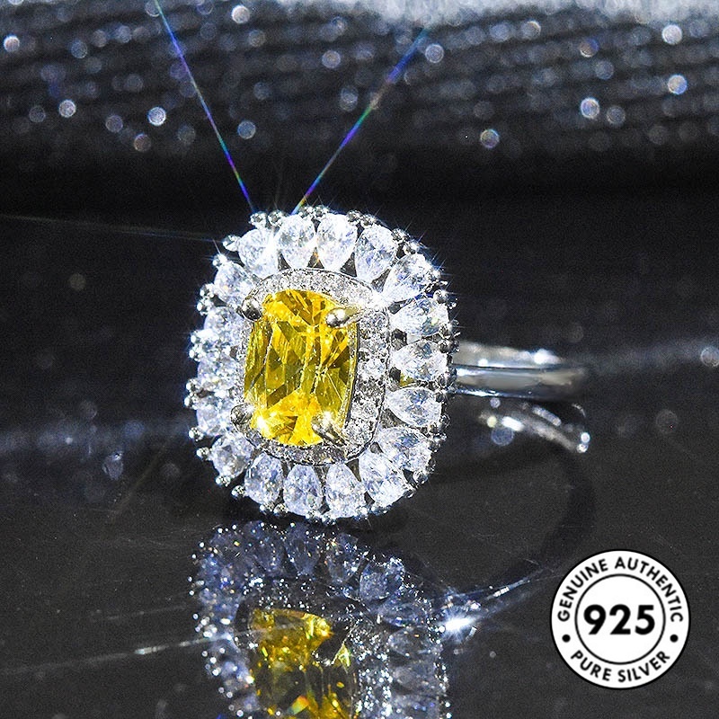 Cincin Berlian Kuning Bahan S925 Silver