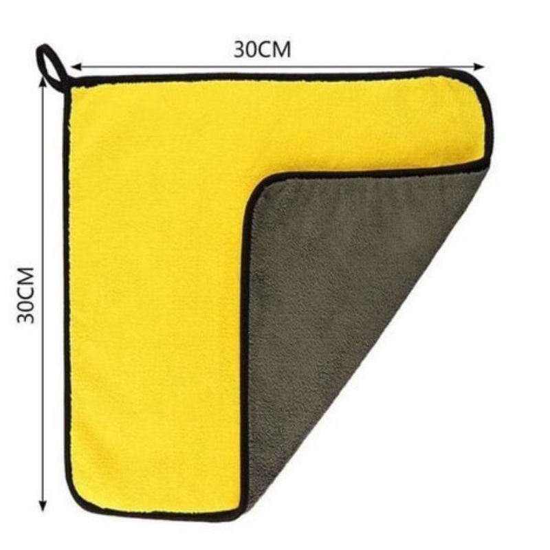 Kain lap Microfiber 2 sisi tebal 30x30cm Kuning abu kain lap daya serap tinggi