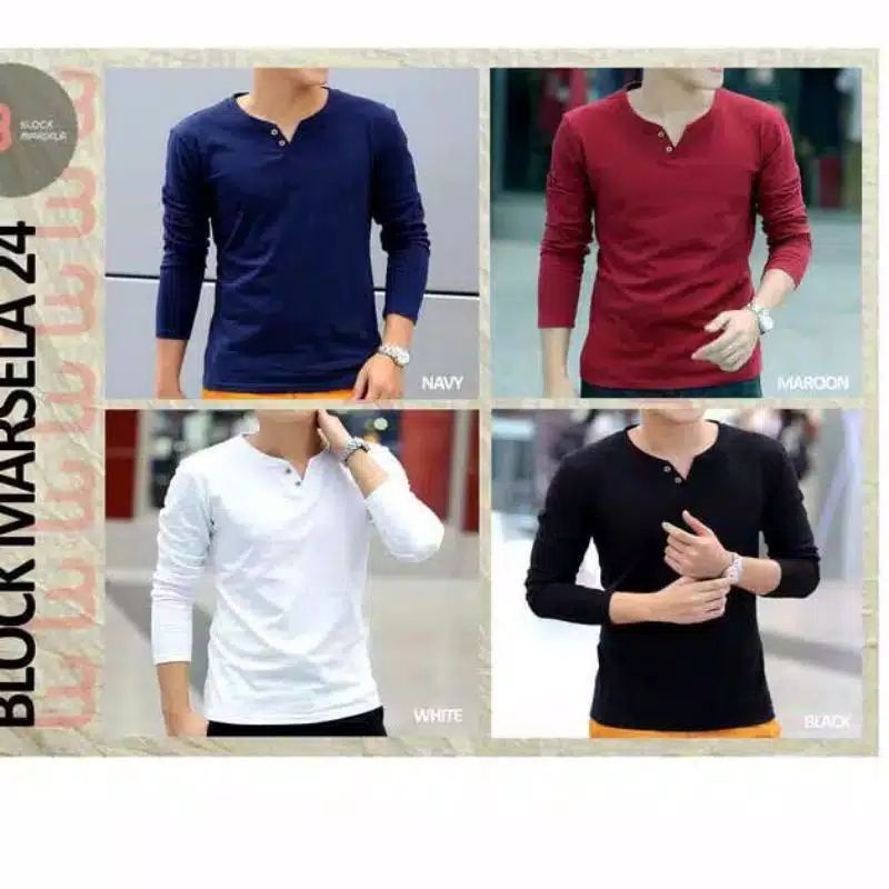 KAOS DISTRO PRIA KERAH V-NECK LENGAN PANJANG