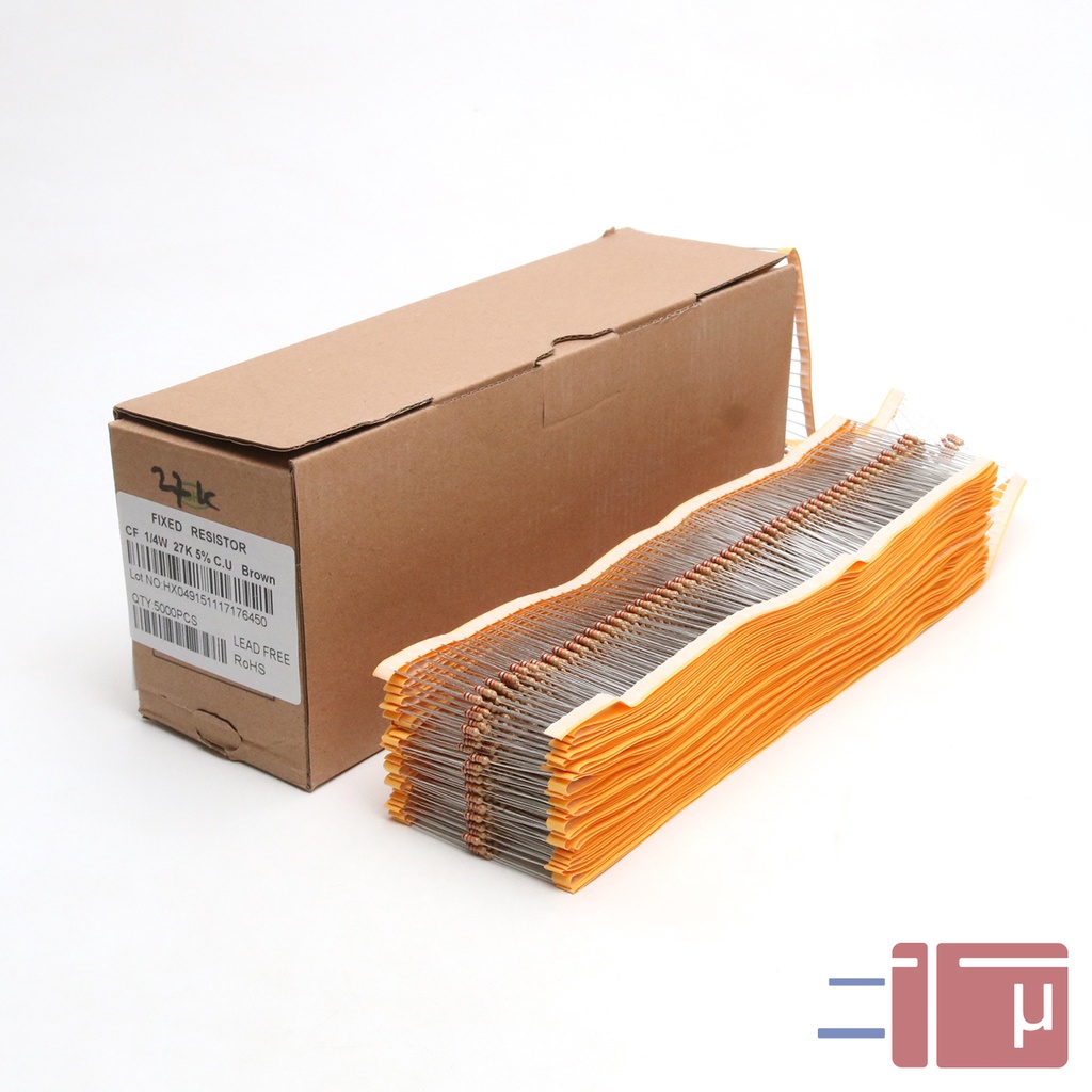 X10 Resistor 27K 1/4W Karbon 5% Taiwan Kaki Tembaga