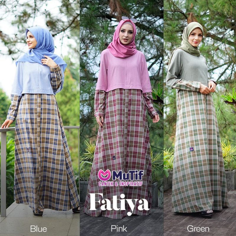 BISA COD -  Gamis Katun Original MUTIF FATIYA GREEN, BLUE MAXY DRESS