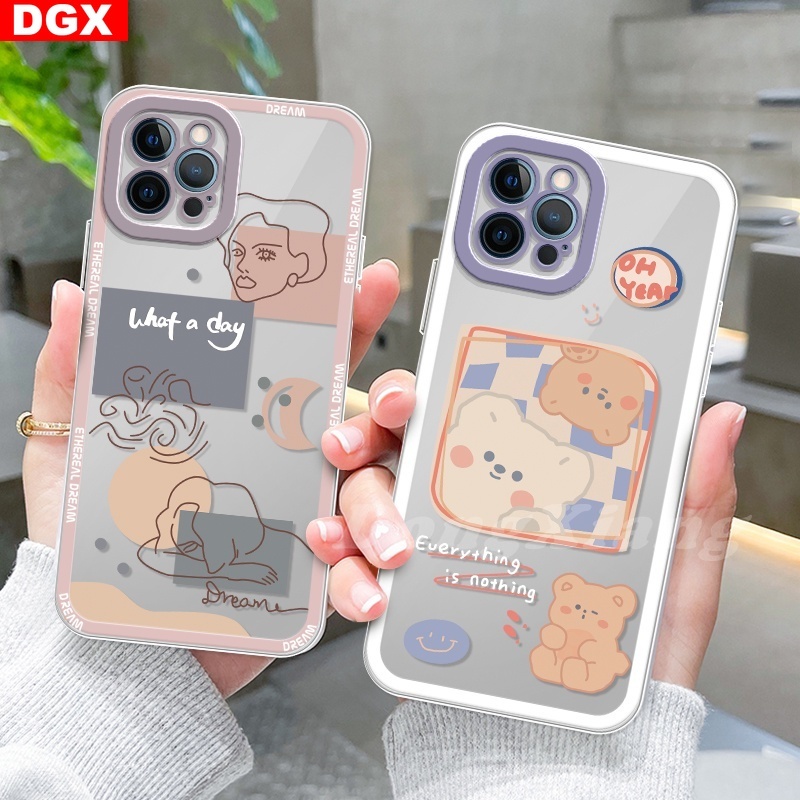 Soft Case TPU Bening Motif Beruang Abstrak Untuk Iphone 13 12 Pro Max 7 6 6s 8 Plus XR X XS Max SE