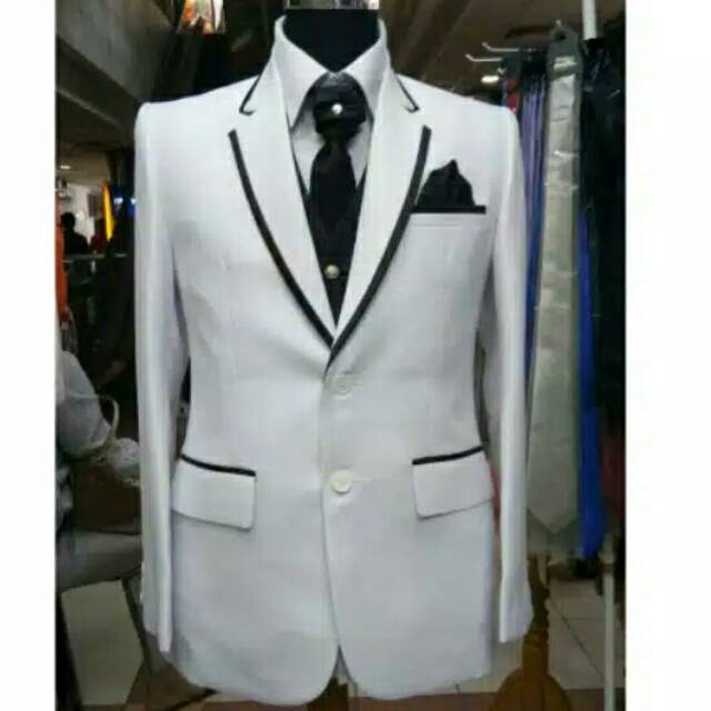 Jas Wedding Putih Lis Hitam