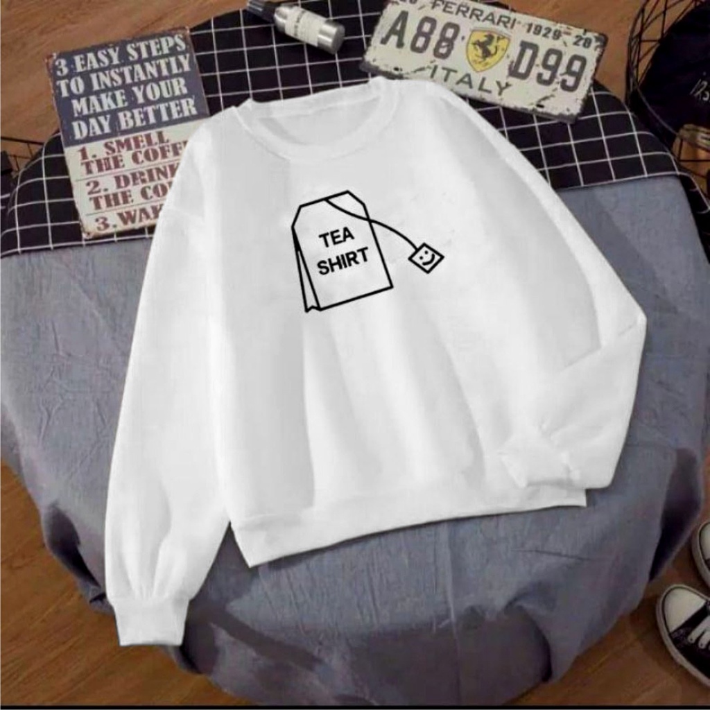 TEA SHIRT Sweater Crewneck Wanita Size M-L-XL-XXL Bisa Bayar Ditempat COD